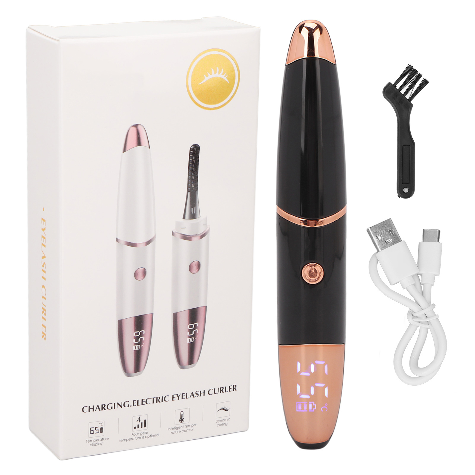 Electric Lash Curler, 360 Degrees Lasting 4 Temperature Gears Electric Heated Eyelash Curler For Daily Use White,Black,Yellow